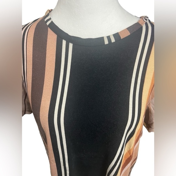 Farm Rio striped T-shirt women P large brown black tan short sleeve - Picture 2 of 12